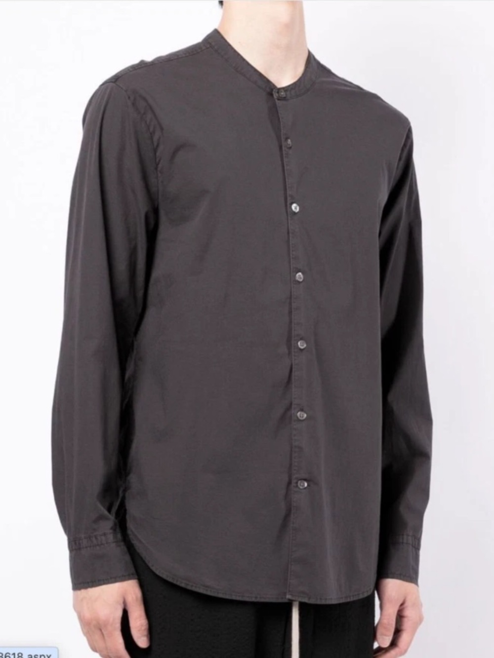 James Perse Men's Mandarin Collar Long-Sleeve Shirt in Charcoal size small
